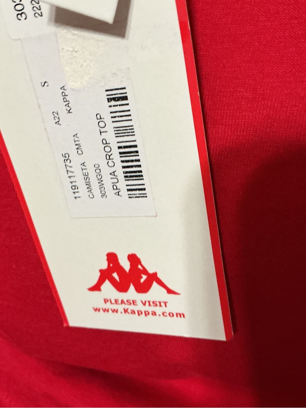 Kappa Red Cropped Logo Tee with White Shoulder Tape - Picture 5 of 6